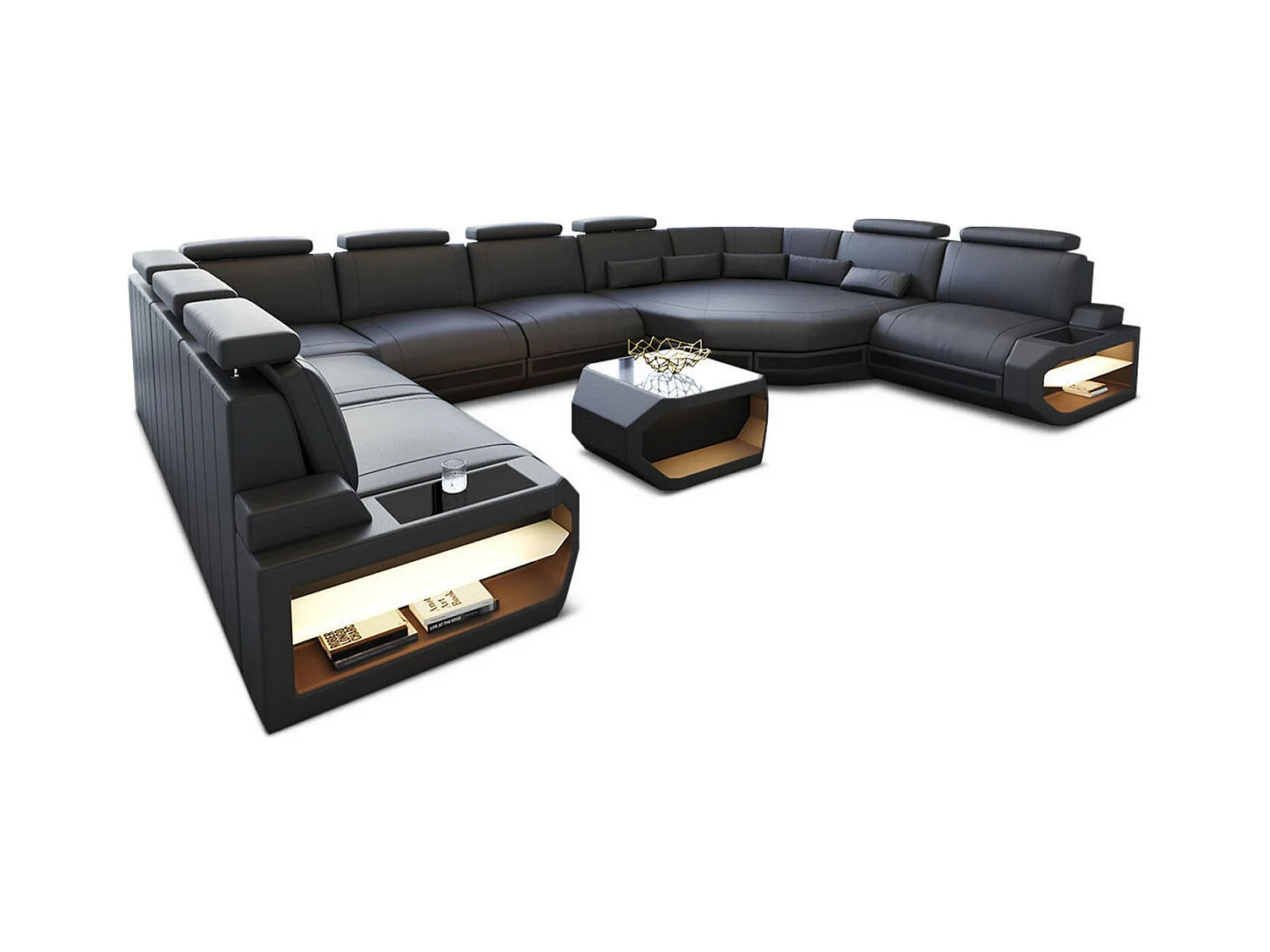 Sofa Asti U Leder Kunstleder Grau Schwarz Links