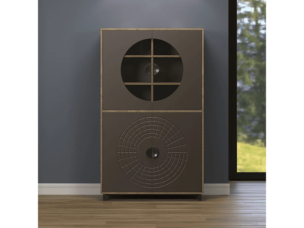 Buffet haut 4 portes dont 2 avec verre trempé H163 cm - FUSION