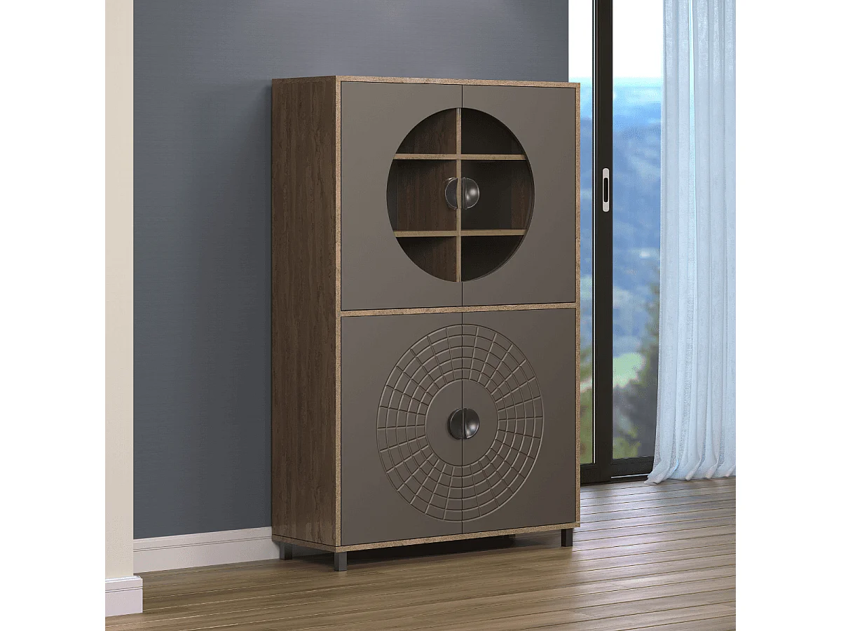 Buffet haut 4 portes dont 2 avec verre trempé H163 cm - FUSION