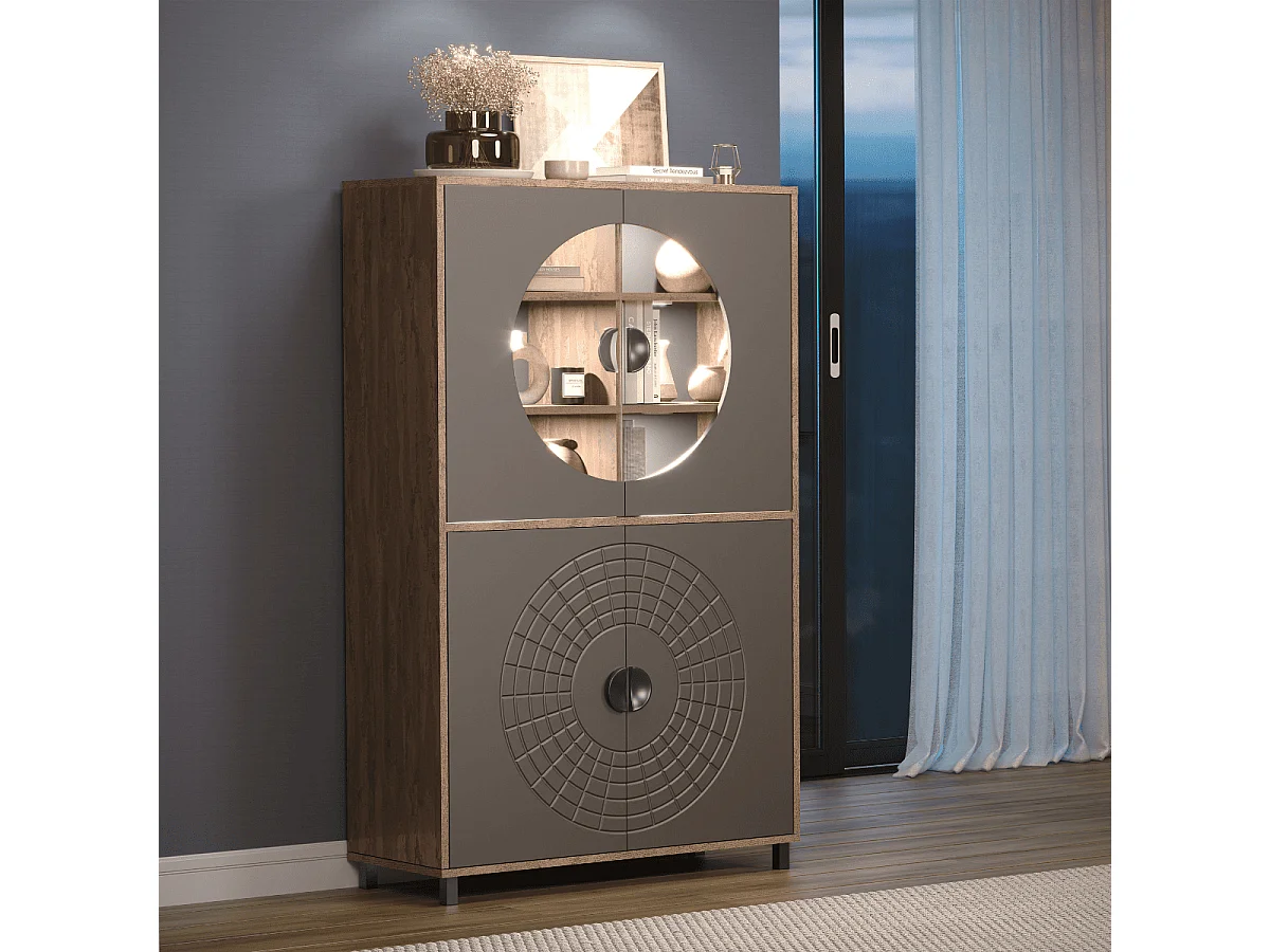 Buffet haut 4 portes dont 2 avec verre trempé H163 cm - FUSION