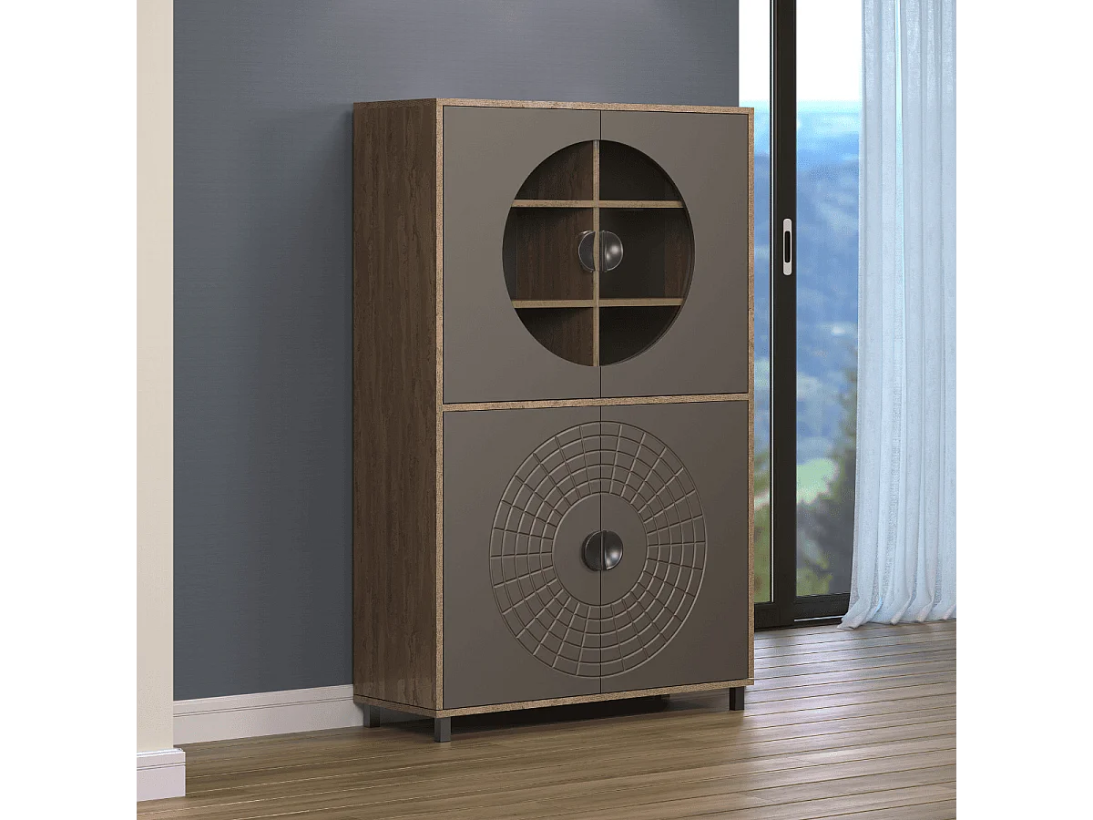 Hohes Sideboard mit 4 Türen, davon 2 mit gehärtetem Glas H163 cm - FUSION