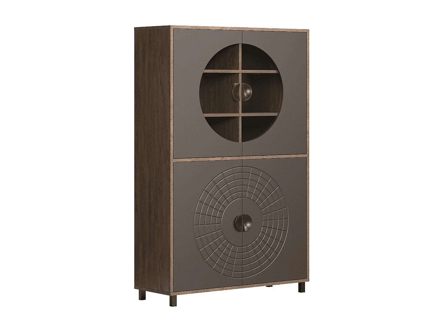 Hohes Sideboard mit 4 Türen, davon 2 mit gehärtetem Glas H163 cm - FUSION