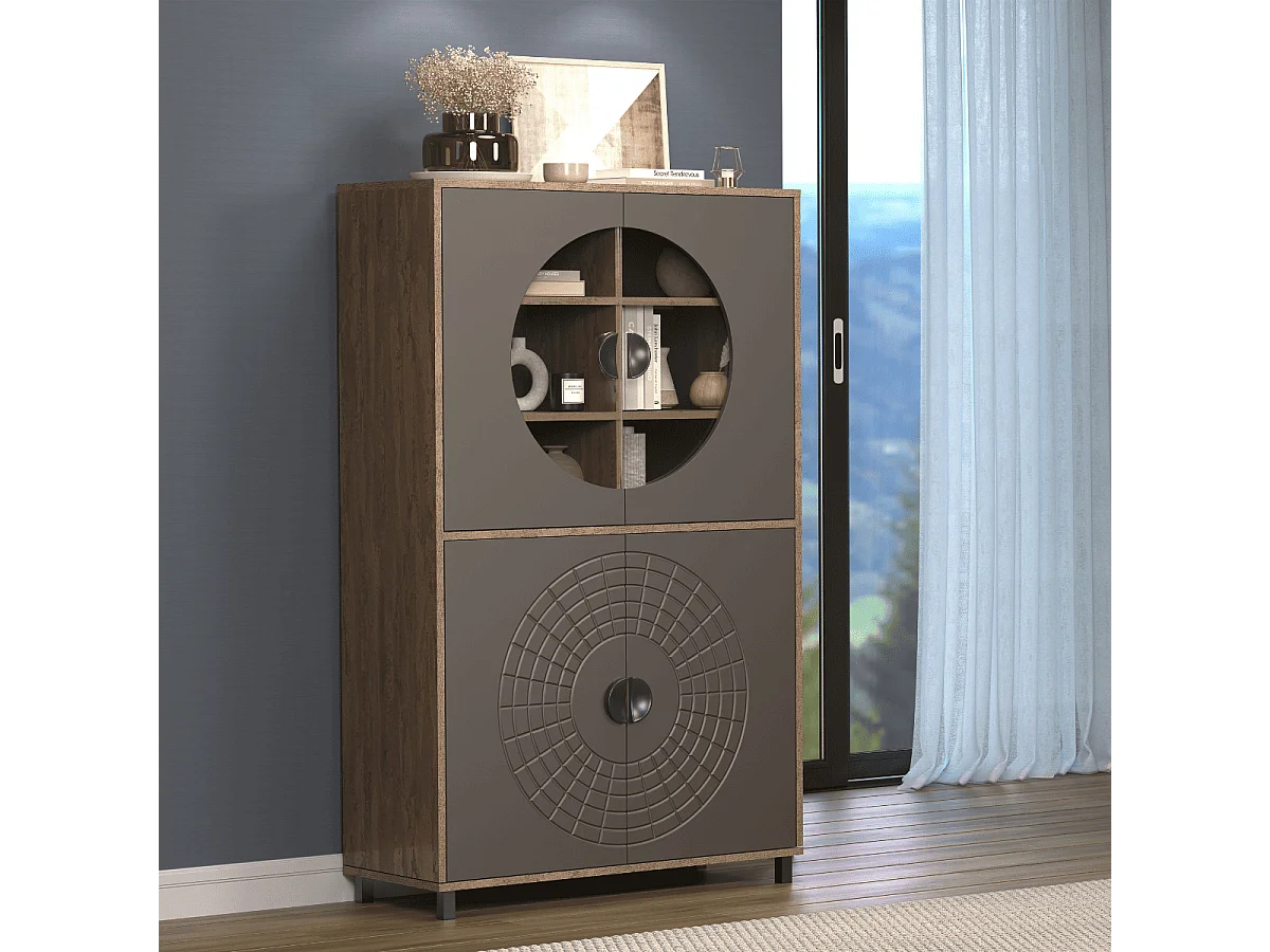 Hohes Sideboard mit 4 Türen, davon 2 mit gehärtetem Glas H163 cm - FUSION