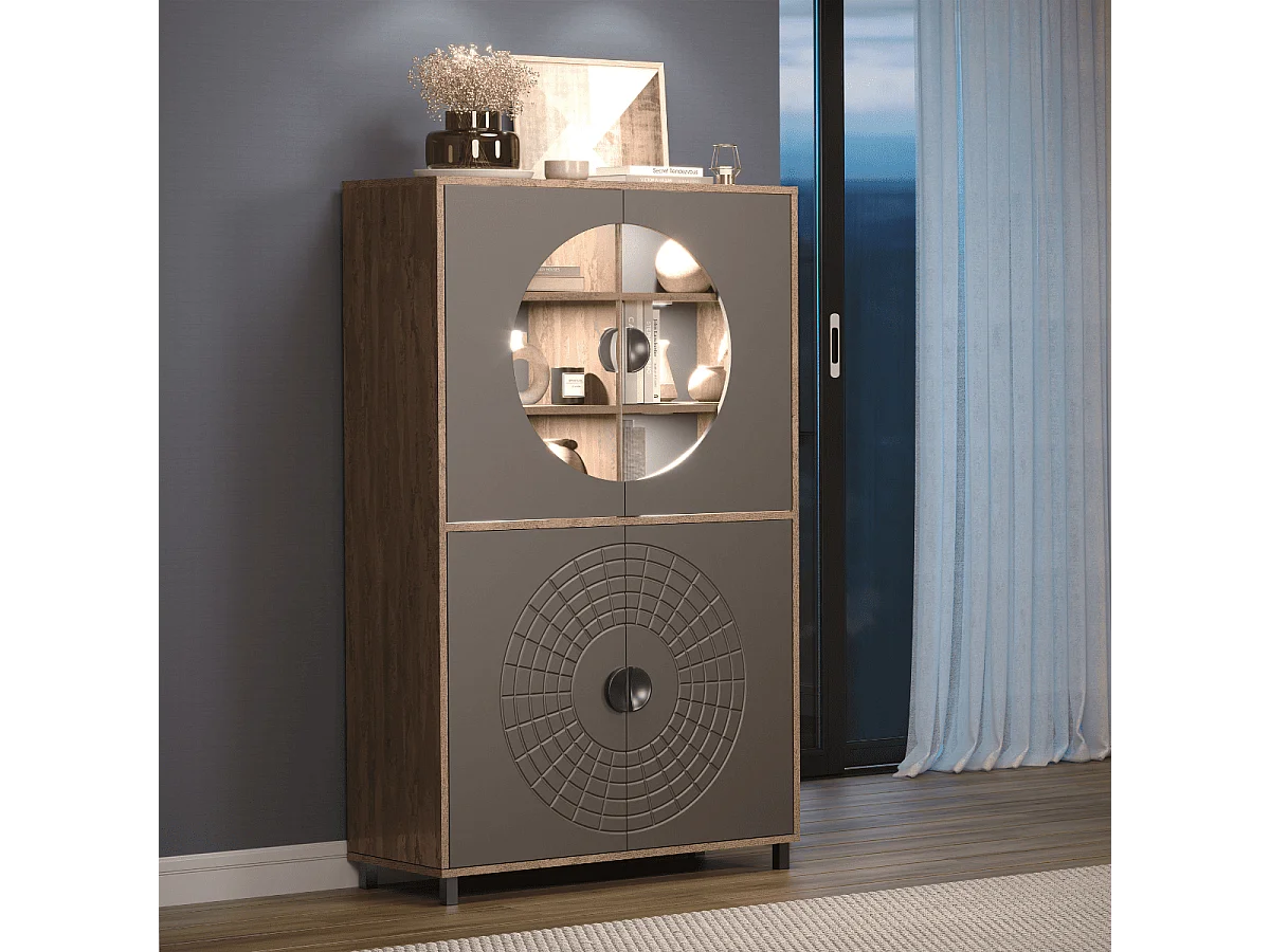 Hohes Sideboard mit 4 Türen, davon 2 mit gehärtetem Glas H163 cm - FUSION