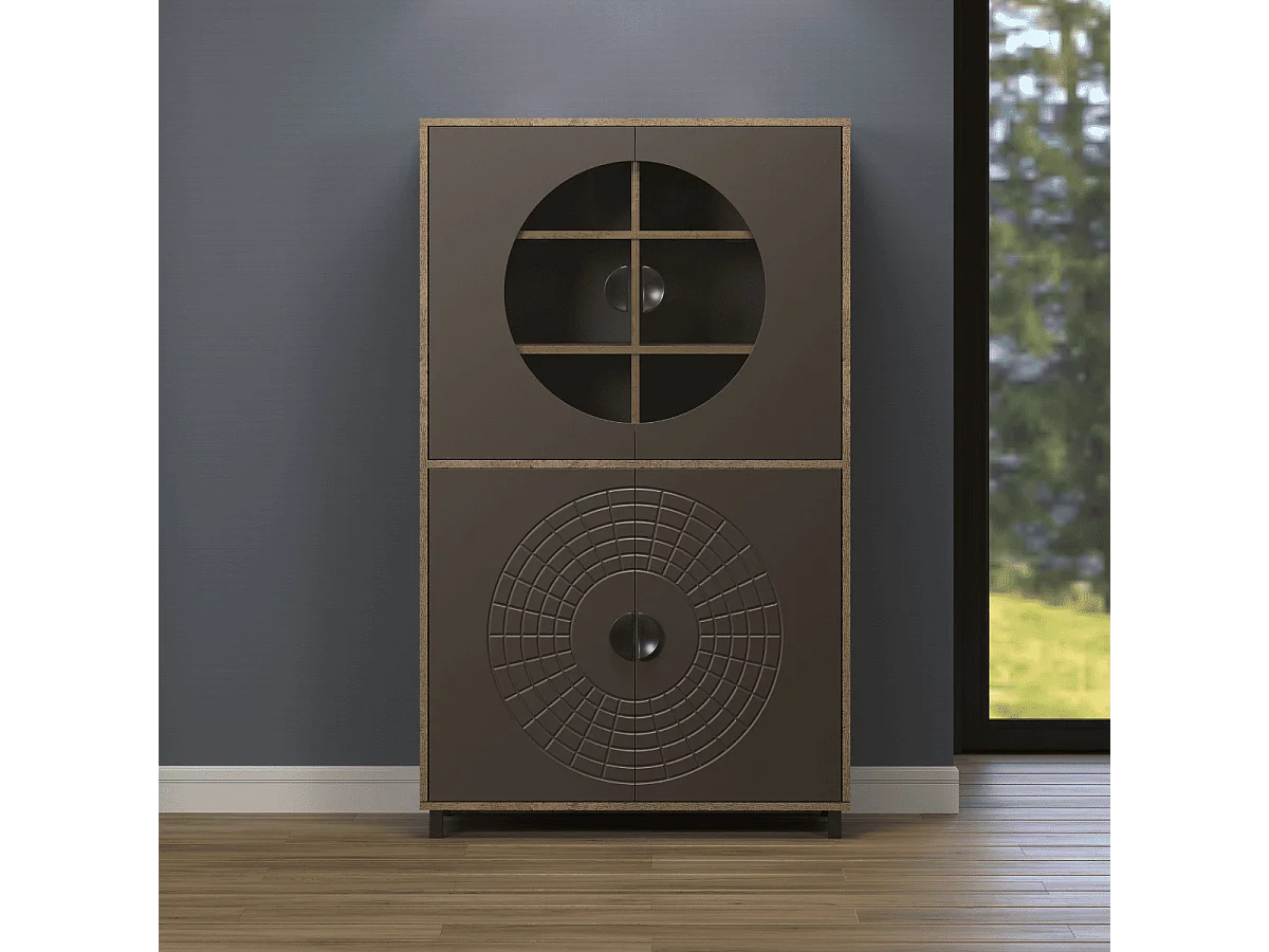 Hohes Sideboard mit 4 Türen, davon 2 mit gehärtetem Glas H163 cm - FUSION