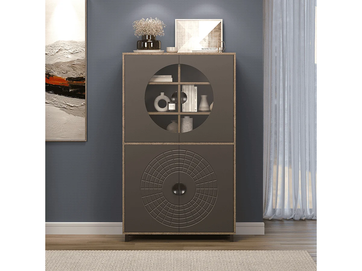 Hohes Sideboard mit 4 Türen, davon 2 mit gehärtetem Glas H163 cm - FUSION