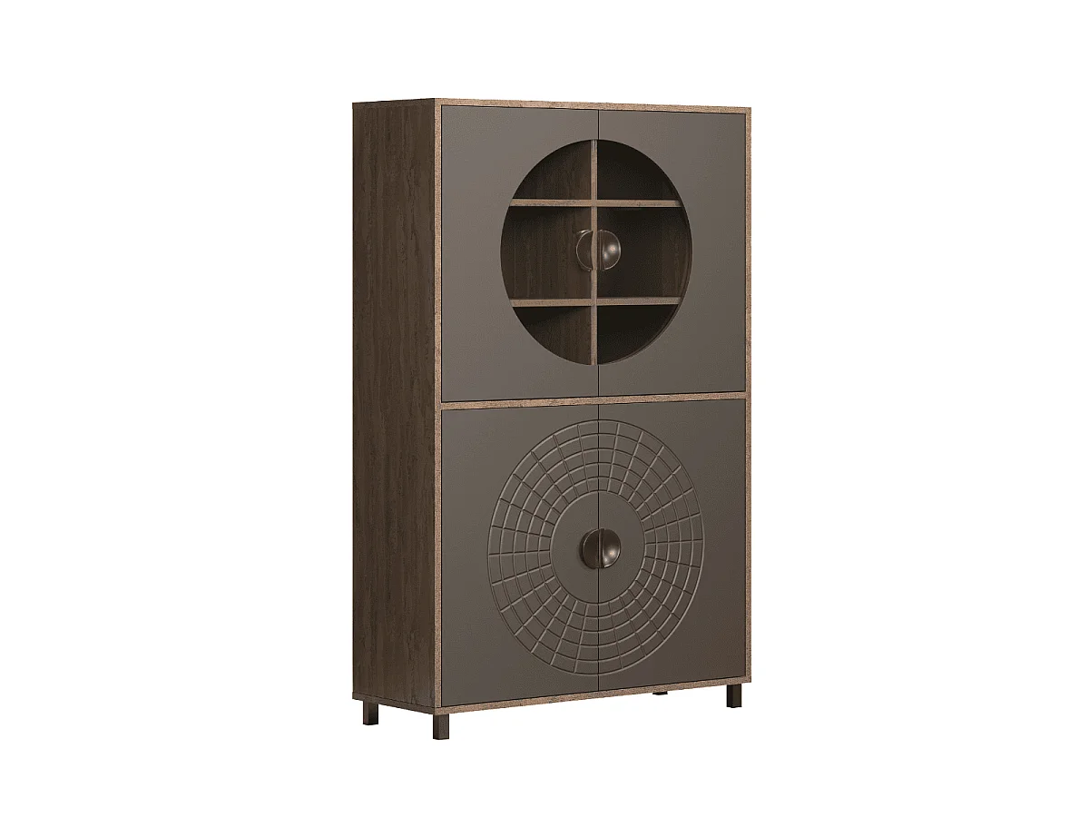 Buffet haut 4 portes dont 2 avec verre trempé H163 cm - FUSION