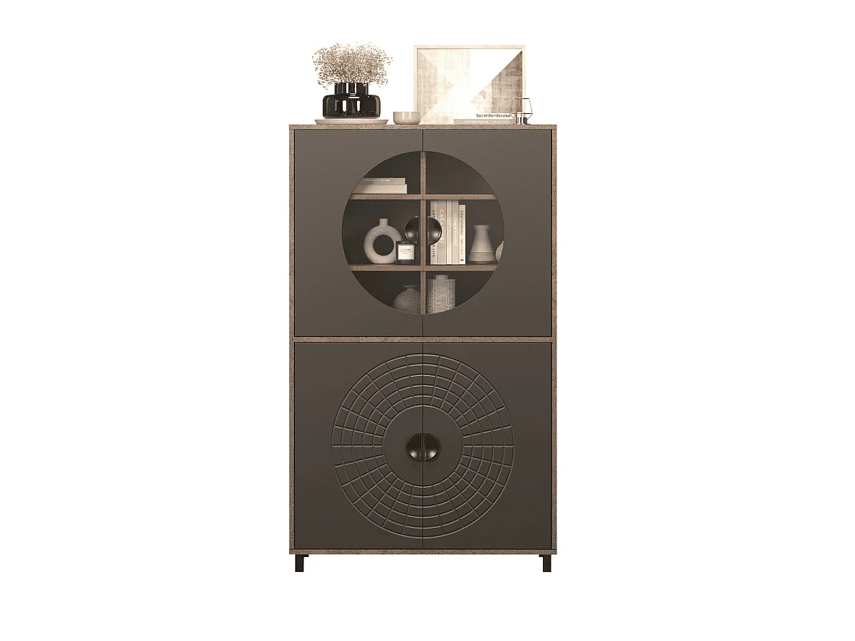 Buffet haut 4 portes dont 2 avec verre trempé H163 cm - FUSION