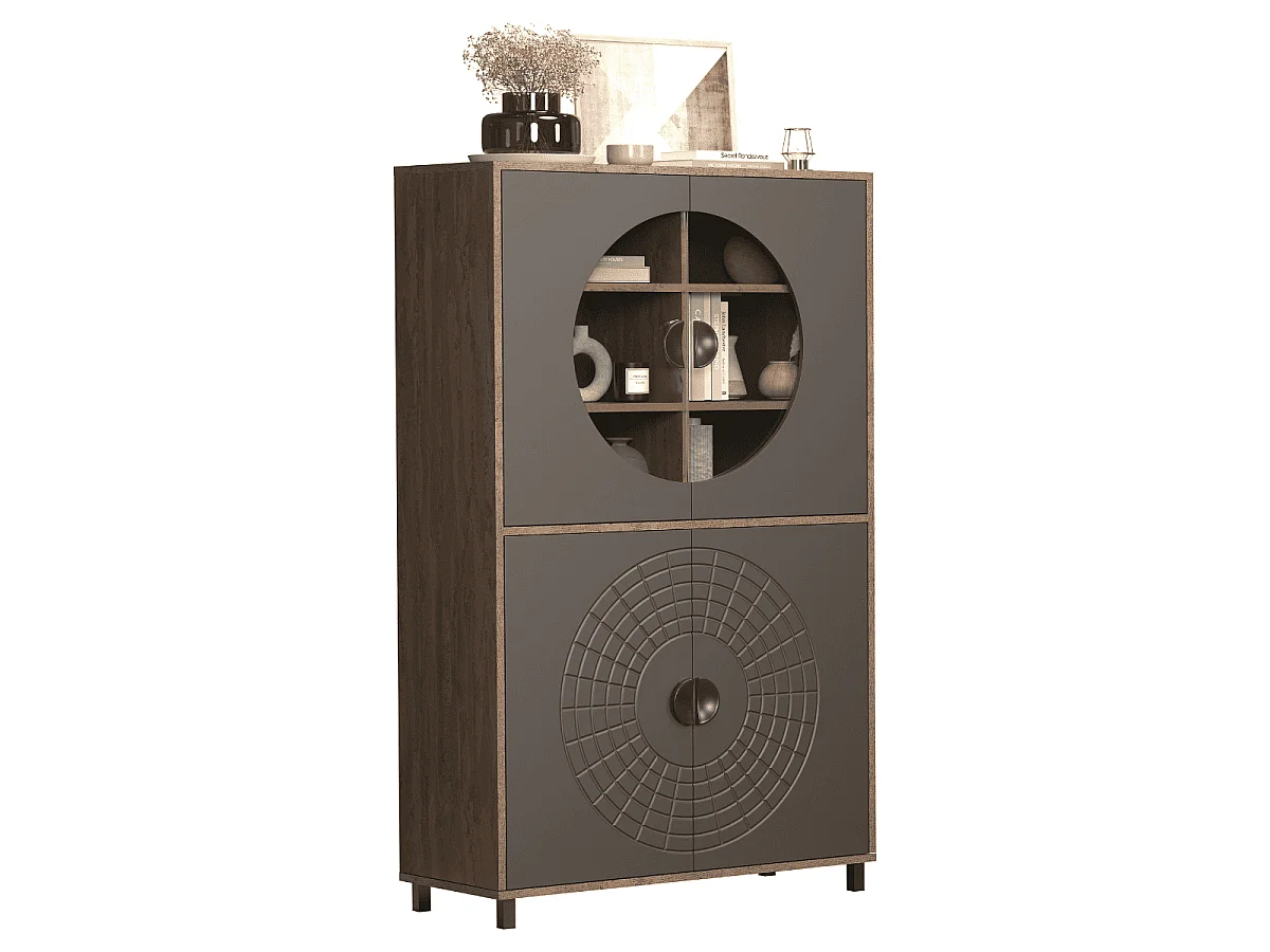 Buffet haut 4 portes dont 2 avec verre trempé H163 cm - FUSION