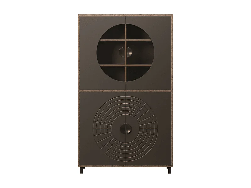 Hoog dressoir met 4 deuren, waarvan 2 met gehard glas H163 cm - FUSION