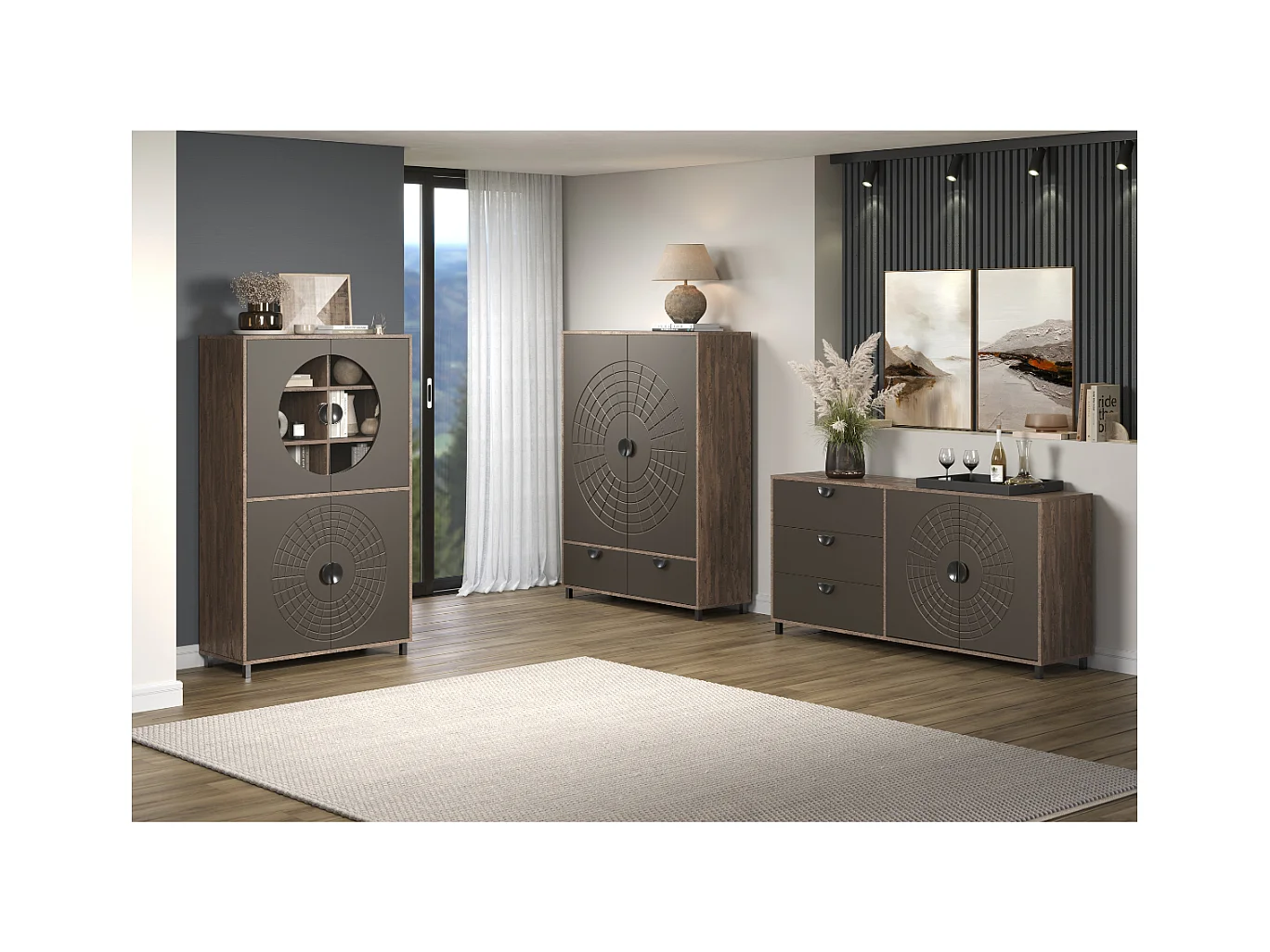 Buffet haut 2 portes et 1 tiroir H163 cm - FUSION