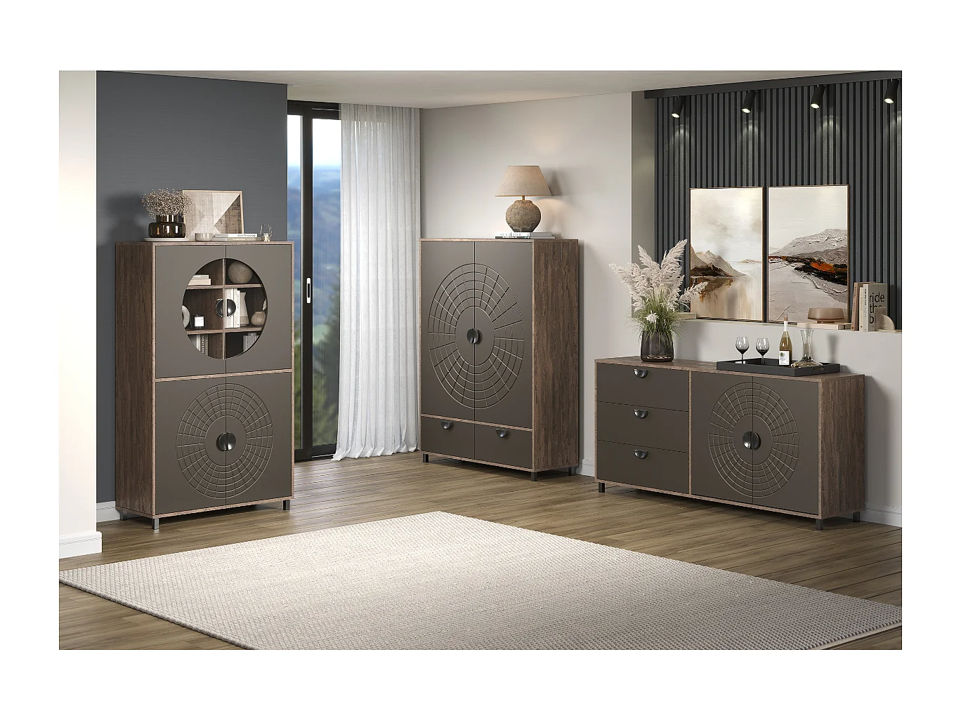Buffet haut 2 portes et 1 tiroir H163 cm - FUSION