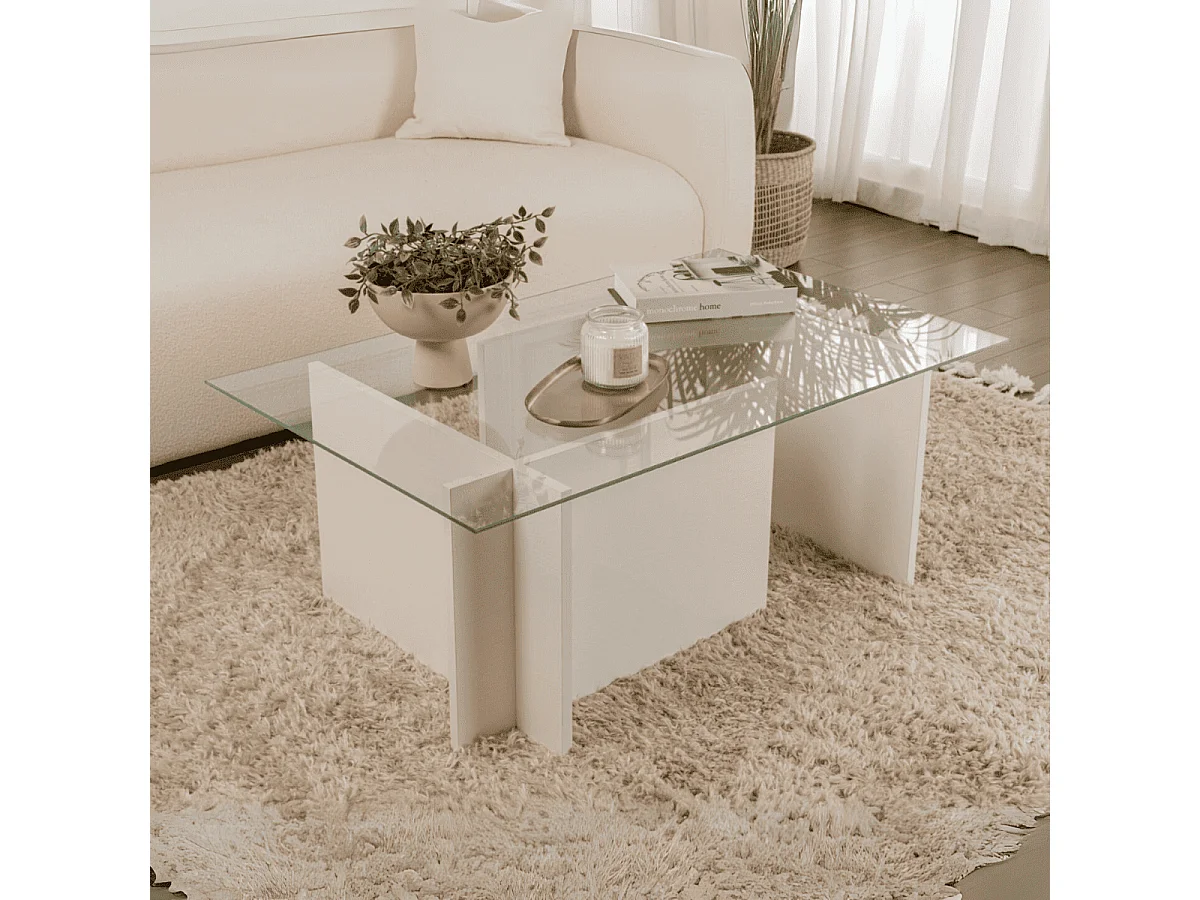 Table basse avec plateau en verre L105 cm - NOAH