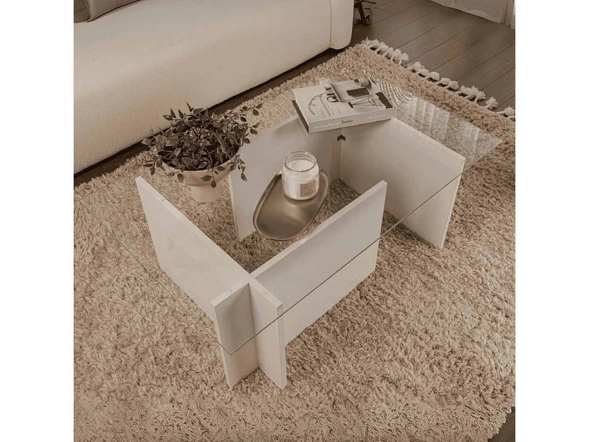 Table basse avec plateau en verre L105 cm - NOAH