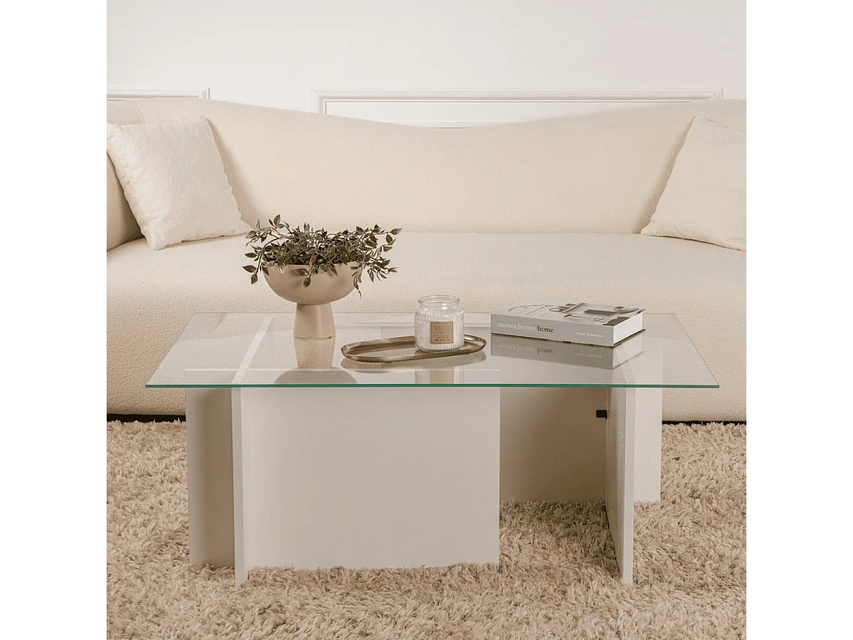 Table basse avec plateau en verre L105 cm - NOAH