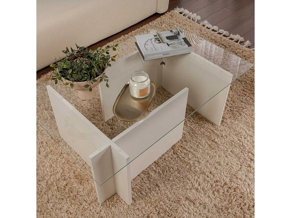 Table basse avec plateau en verre L105 cm - NOAH