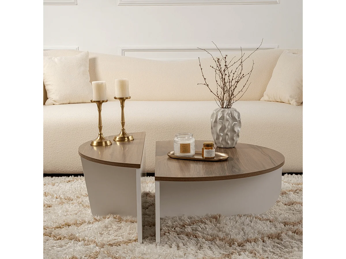 Set aus 2 runden Couchtischen aus Spanplatten mit Abmessungen L90 cm - ORION