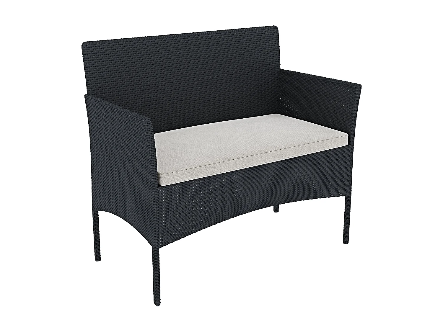 Set Di Mobili da Giardino Salotto Salottino in Rattan 4 Posti con Tavolino Ripiano In Vetro 2 Poltrone e Divano 2 Posti Giardino Esterno Piscina Nero