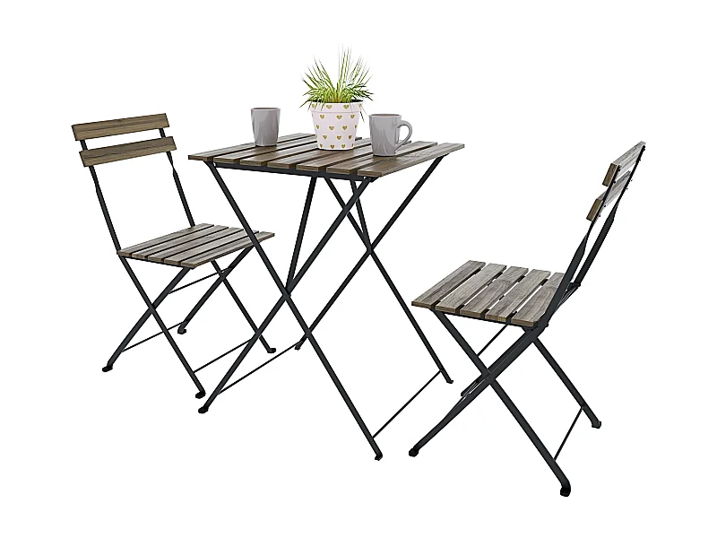 Set Bistrot 2 Sedie Tavolino Pieghevole Salvaspazio In Legno Di Acacia E Metallo Salottino Salotto Per Patio Giardino Balcone Veranda Esterno Marrone