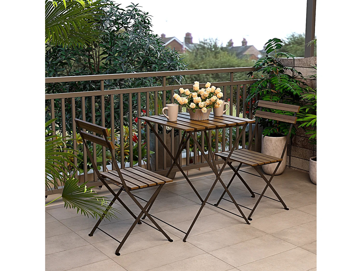 Set Bistrot 2 Sedie Tavolino Pieghevole Salvaspazio In Legno Di Acacia E Metallo Salottino Salotto Per Patio Giardino Balcone Veranda Esterno Marrone