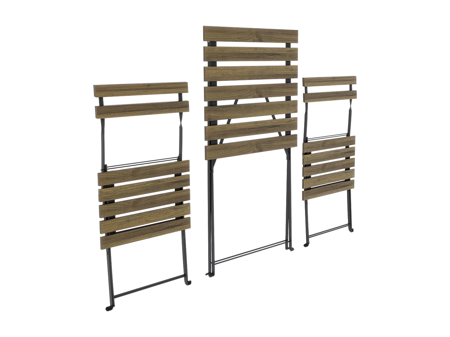 Set Bistrot 2 Sedie Con Tavolino Pieghevole Salvaspazio Legno Acacia Metallo Salottino Salotto Per Patio Giardino Balcone Veranda Esterno Piscina Terrazzo Marrone