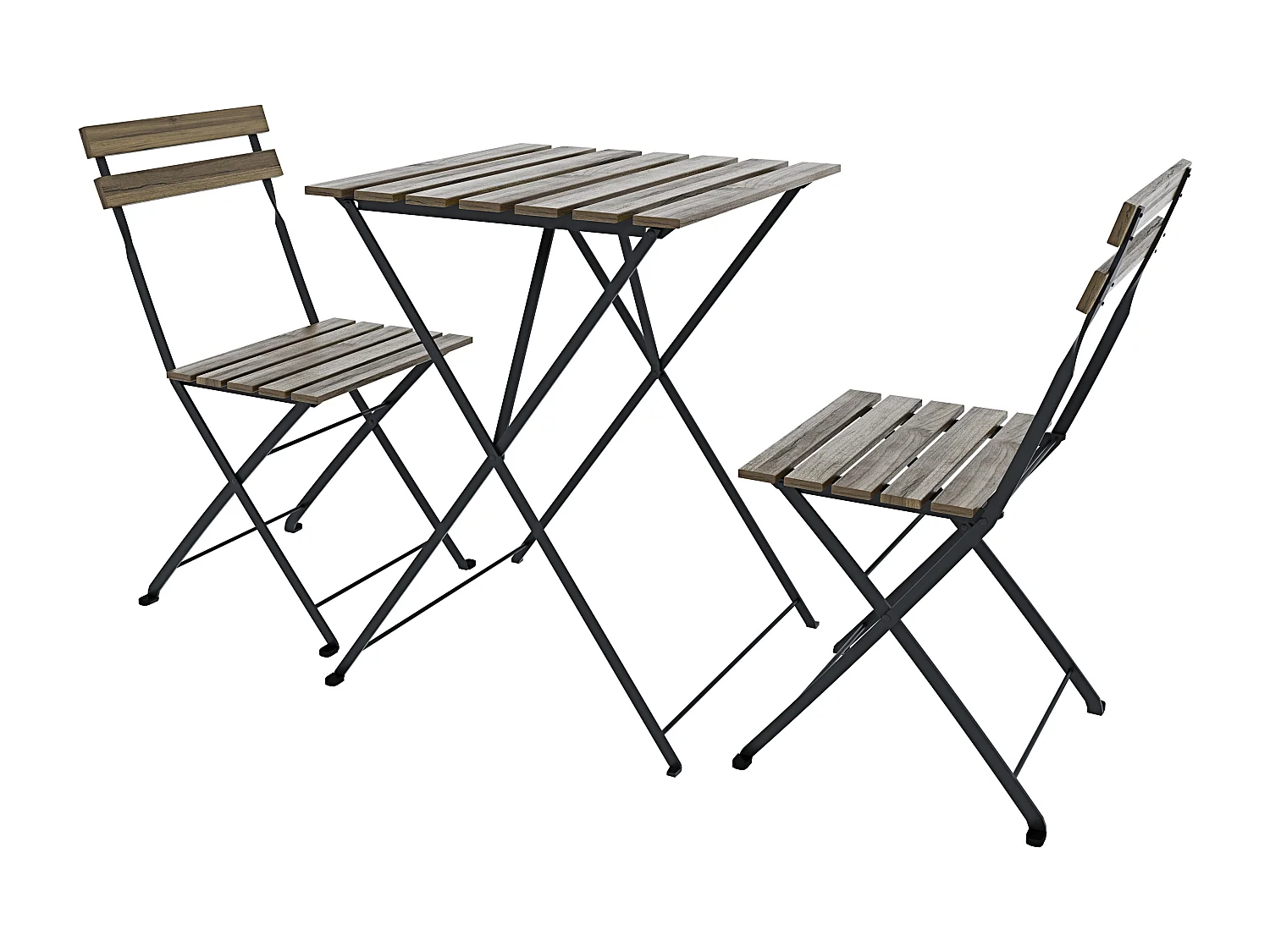 Set Bistrot 2 Sedie Con Tavolino Pieghevole Salvaspazio Legno Acacia Metallo Salottino Salotto Per Patio Giardino Balcone Veranda Esterno Piscina Terrazzo Marrone