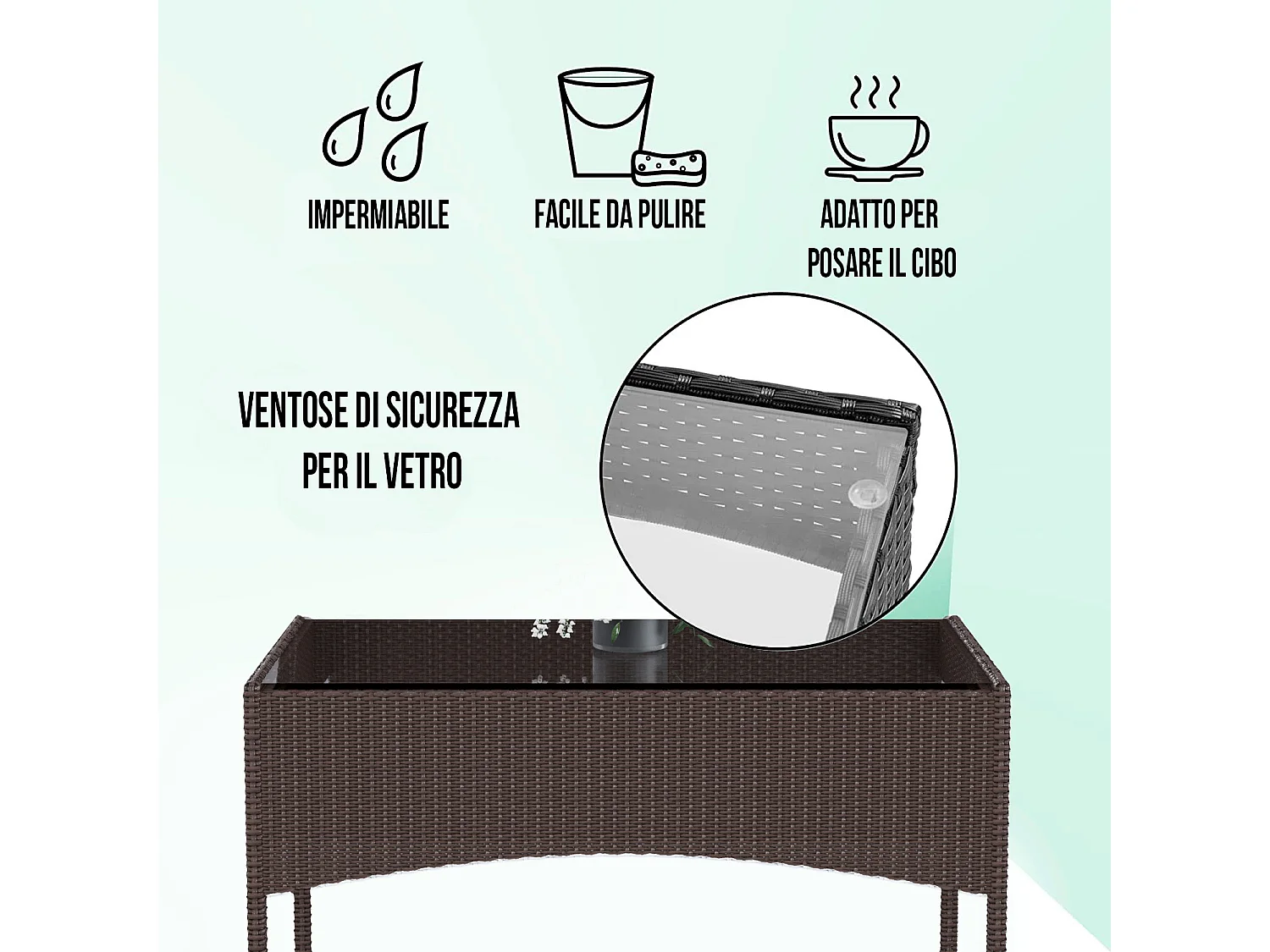 Arreditaly Set Di Mobili da Giardino Salotto Salottino in Rattan 4 Posti Tavolino E Ripiano In Vetro 2 Poltrone e Divano 2 Posti Per Giardino Brown