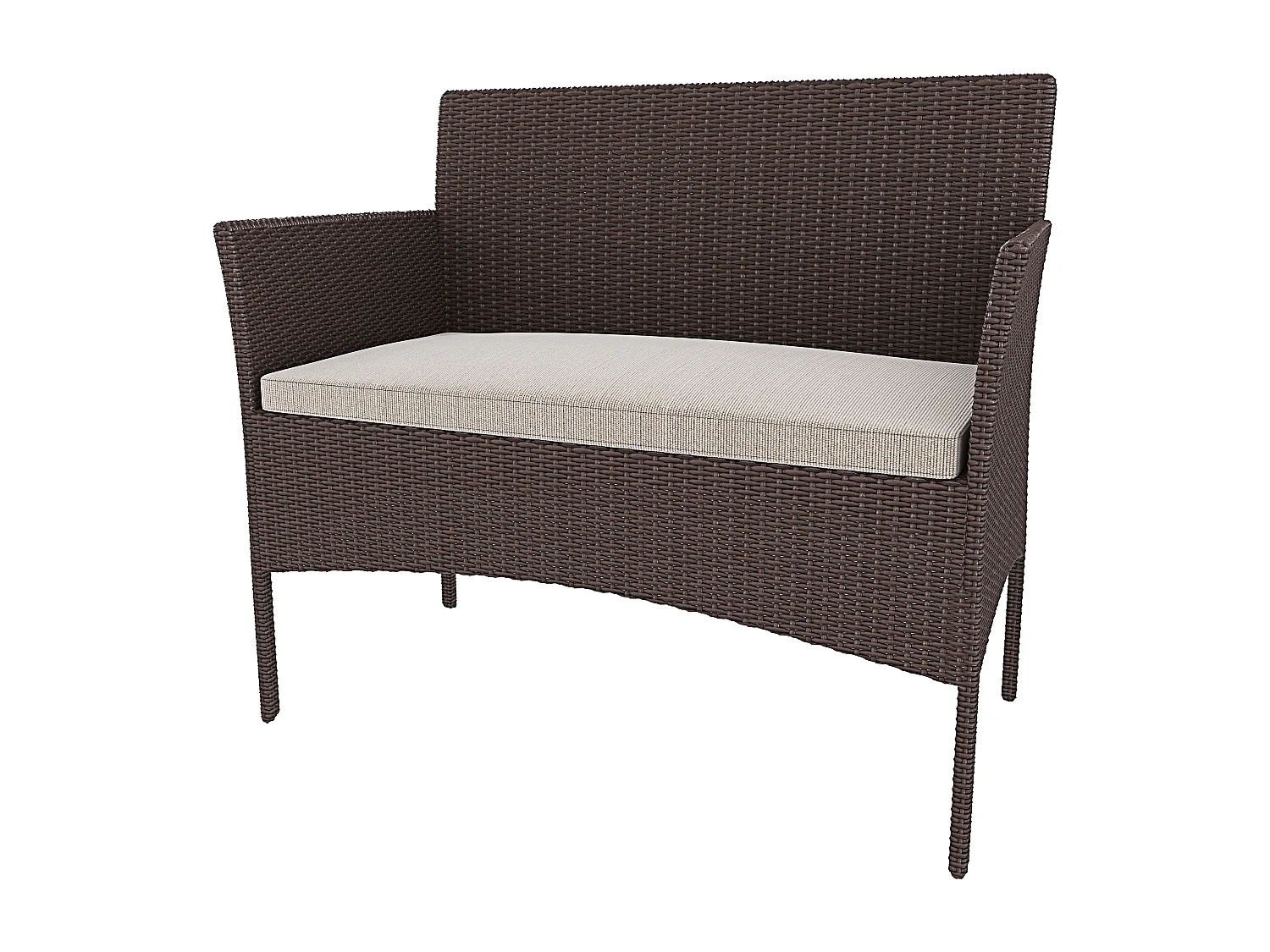 Arreditaly Set Di Mobili da Giardino Salotto Salottino in Rattan 4 Posti Tavolino E Ripiano In Vetro 2 Poltrone e Divano 2 Posti Per Giardino Brown