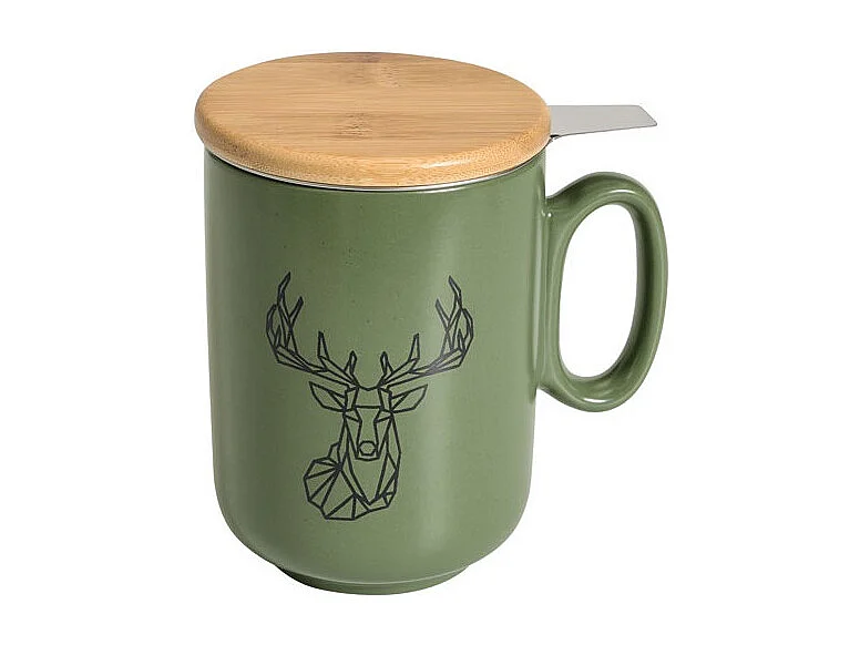 Origami Hert Kaki 450ml Theepot met Afneembare Theezeef en Houten Deksel