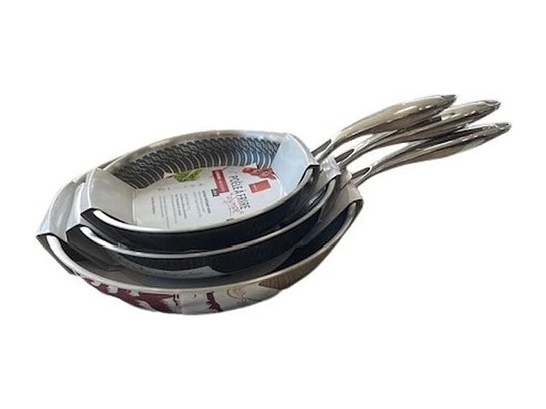 Lot de 3 poêles BAUMALU Olympe en acier inoxydable de 20, 24 et 28 cm