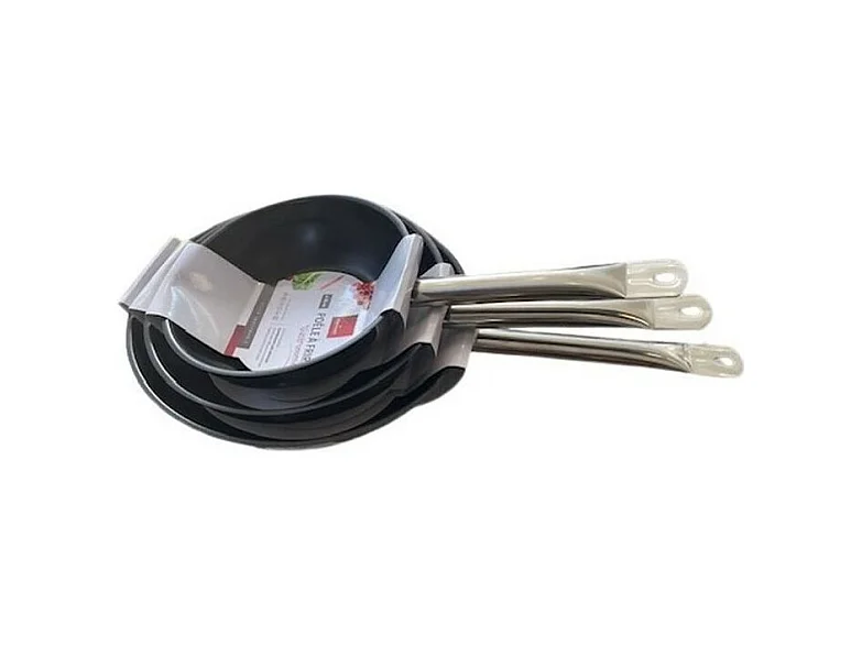 Lot de 3 poêles BAUMALU Gastronomie en acier inoxydable - 20 / 24 / 28 cm