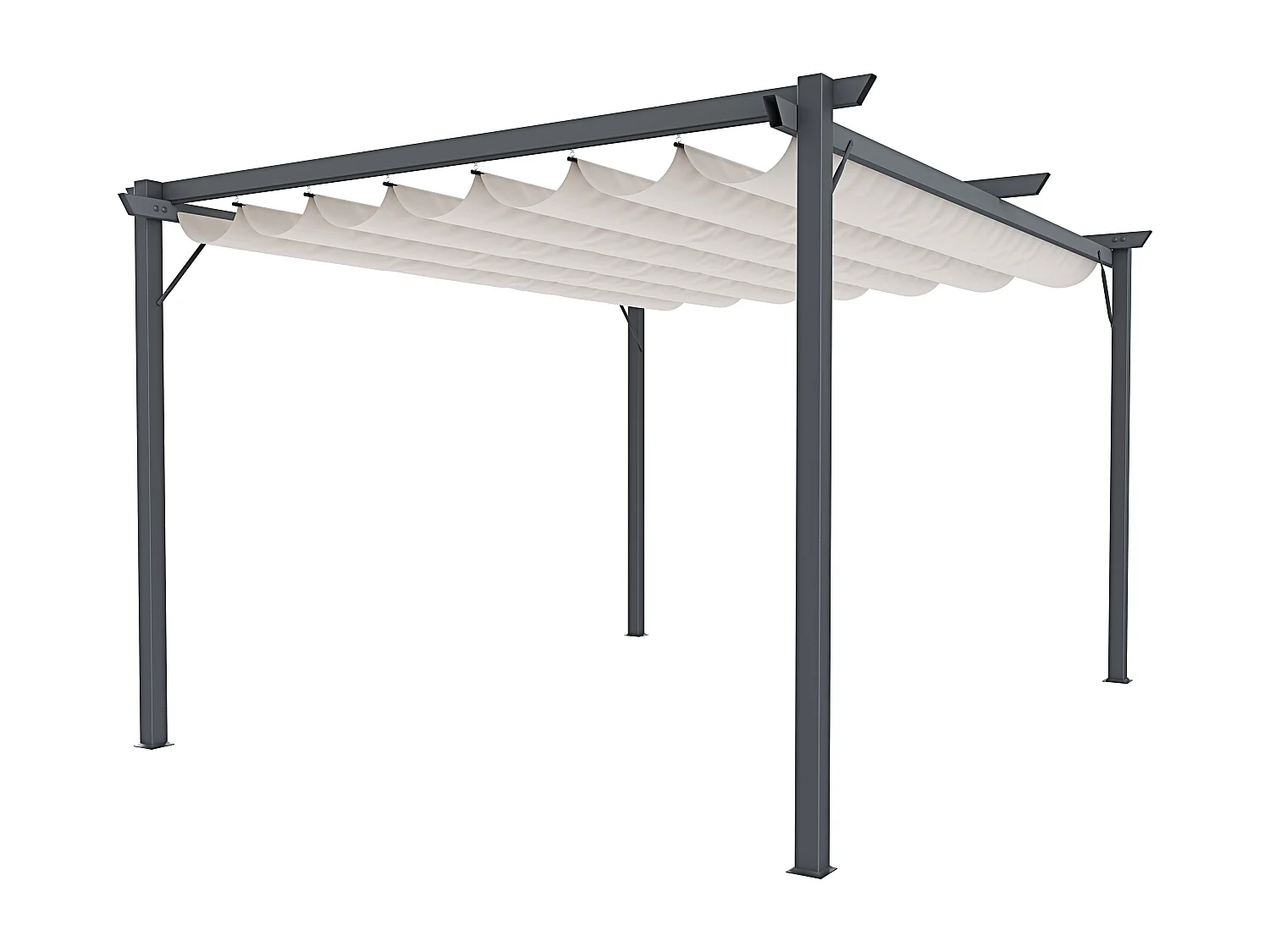 Gazebo Pergola 3 x 3 M Pergolato Con Telo Beige Impermeabile Retrattile Richiudibile Struttura In Acciaio Per Giardino Terrazzo Piscina Esterno Fiere