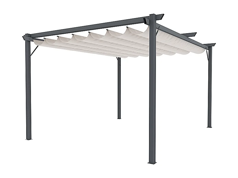 Gazebo Pergola 3 x 3 M Pergolato Con Telo Beige Impermeabile Retrattile Richiudibile Struttura In Acciaio Per Giardino Terrazzo Piscina Esterno Fiere