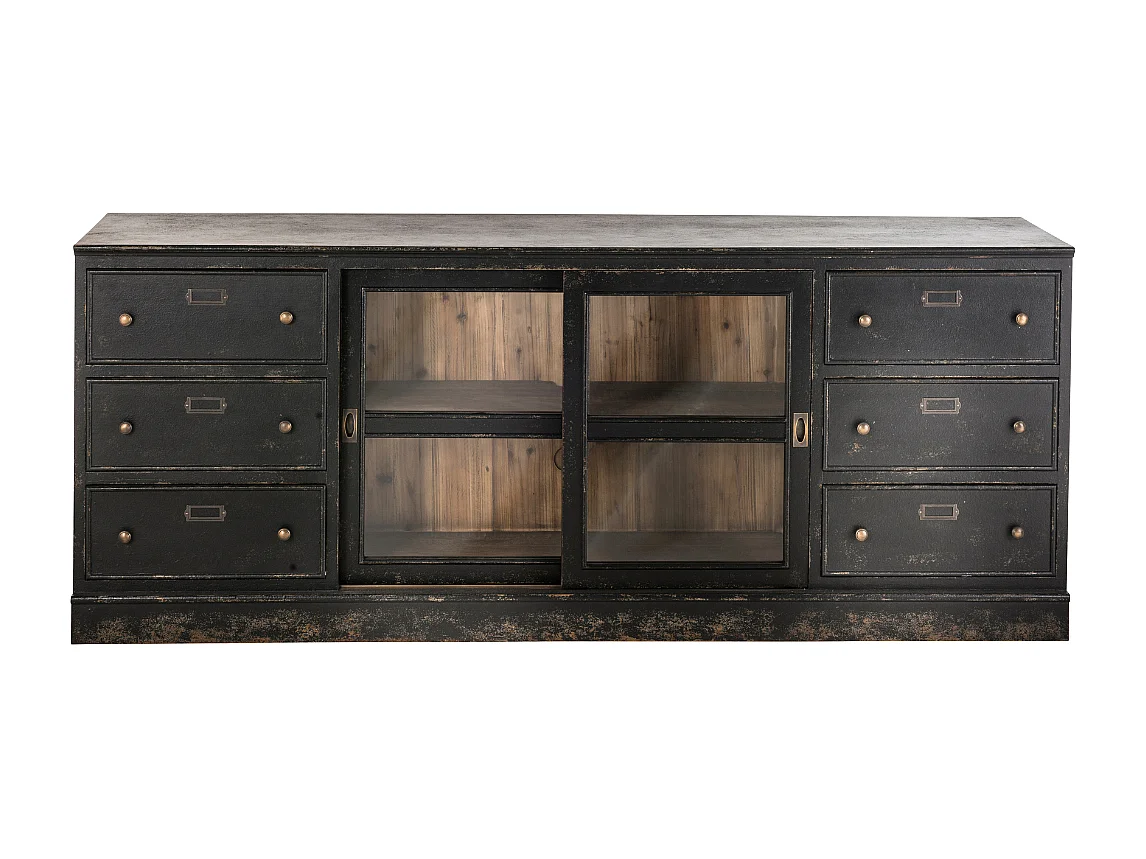 Buffet en bois massif et verre L280 cm - AMSTERDAM