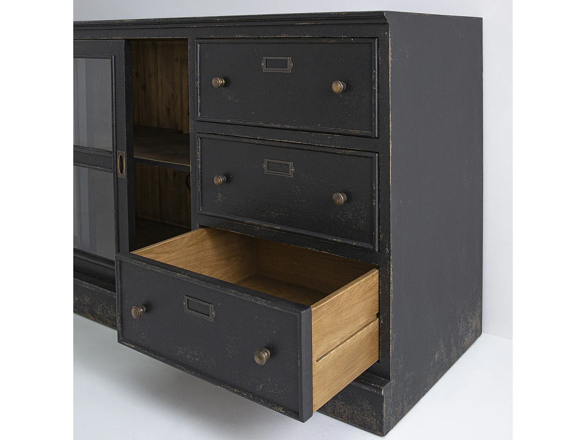 Buffet en bois massif et verre L280 cm - AMSTERDAM