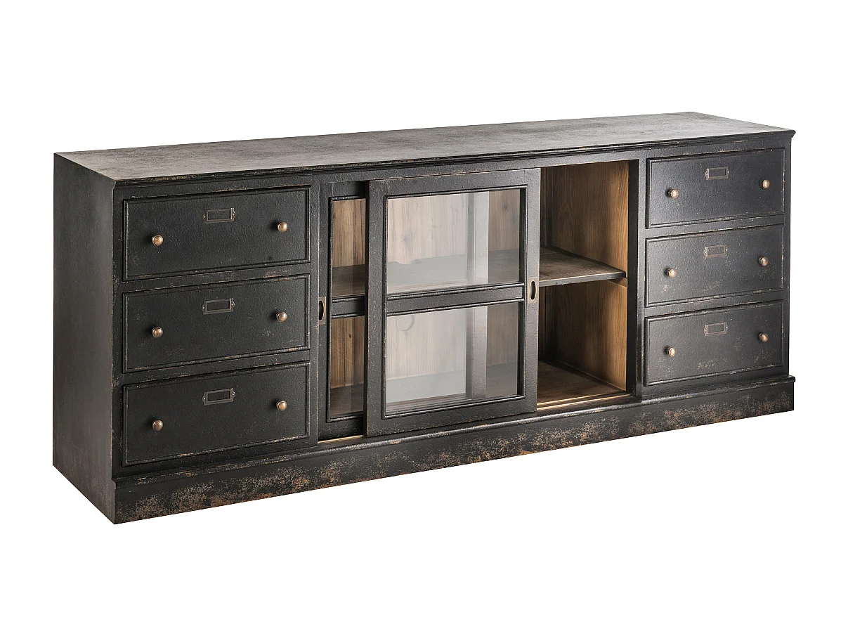 Dressoir van massief hout en glas L280 cm - AMSTERDAM