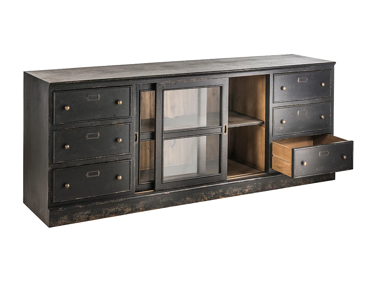 Dressoir van massief hout en glas L280 cm - AMSTERDAM