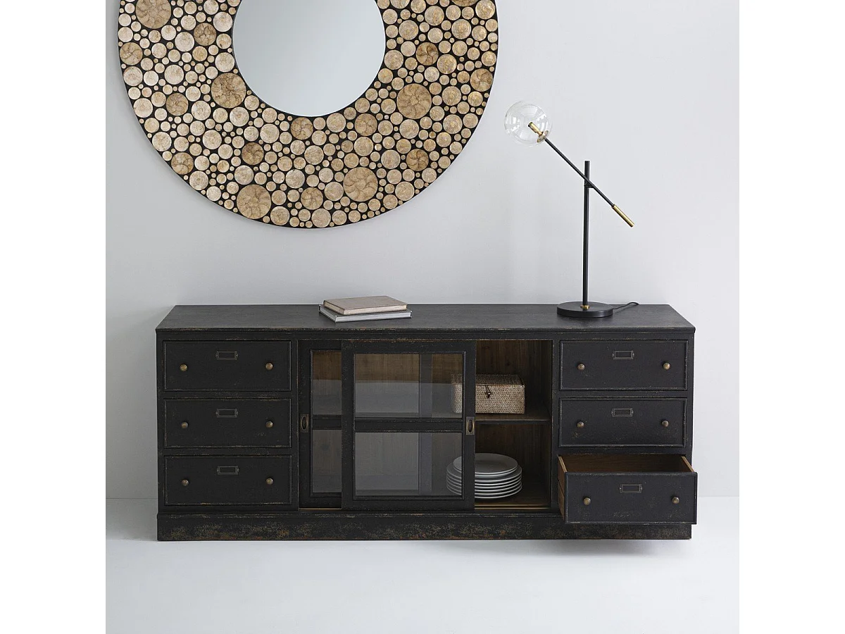 Dressoir van massief hout en glas L280 cm - AMSTERDAM