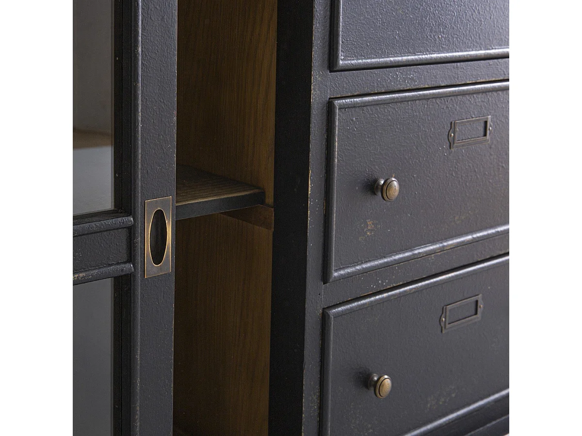 Kredens z litego drewna i szkła L280 cm - AMSTERDAM