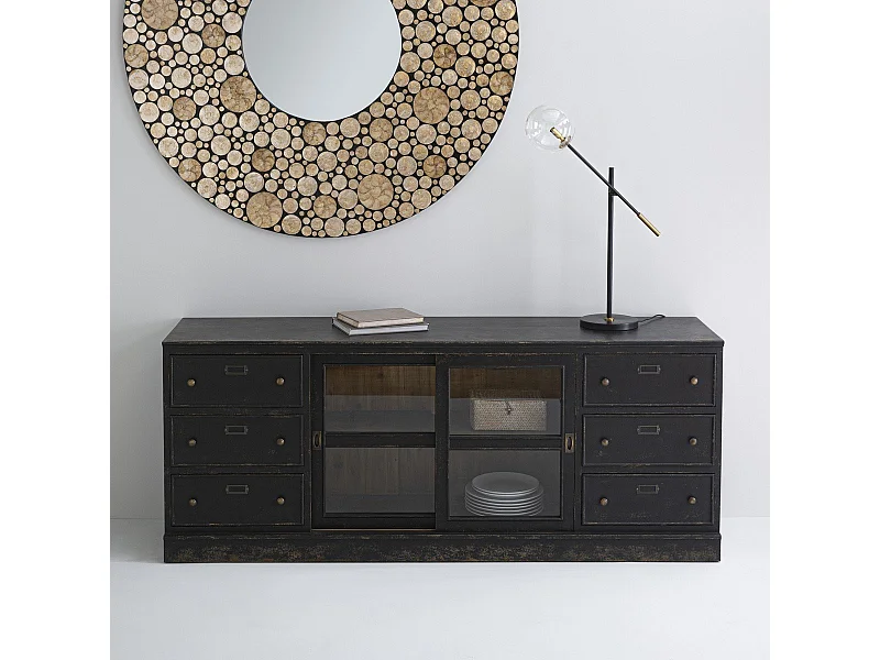 Dressoir van massief hout en glas L280 cm - AMSTERDAM