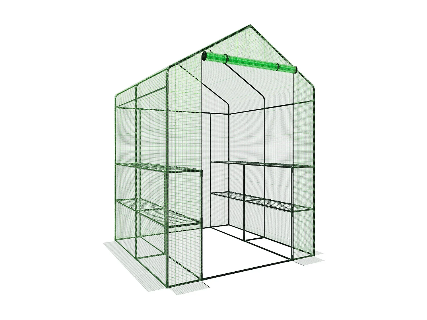 Serra Da Giardino Con 8 Scaffali Ripiani Per Piante Orto Telaio In Acciaio Verniciato Telo In PE Verde Porta Avvolgibile 143 x 138 x 190 Cm