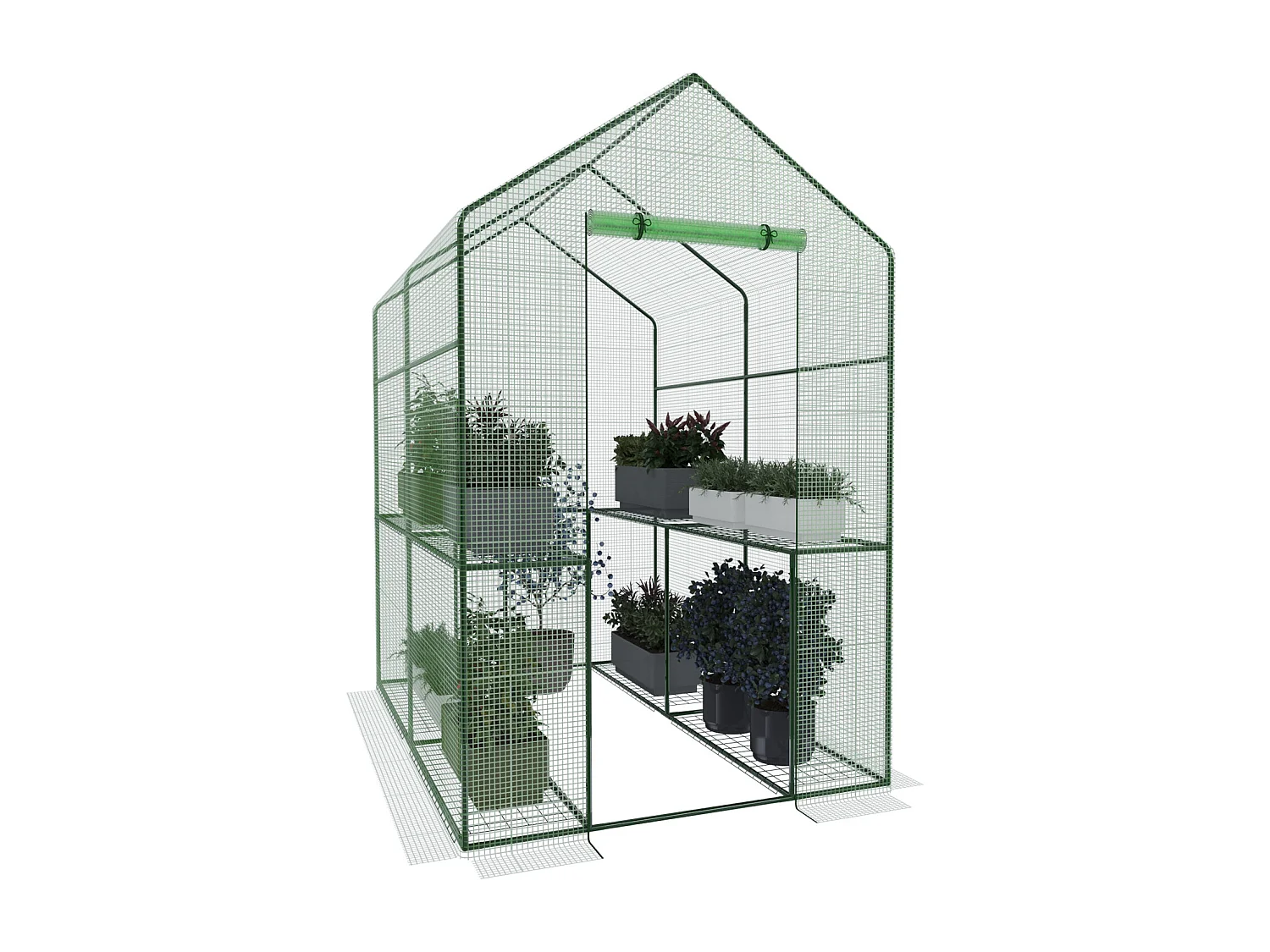 Serra Da Giardino Per Orto Con 4 Ripiani In Metallo Telaio In Acciaio Telo Retinato In Propilene Trasparente Porta Avvolgibile Apertura A Cerniera 186x120x190 Cm