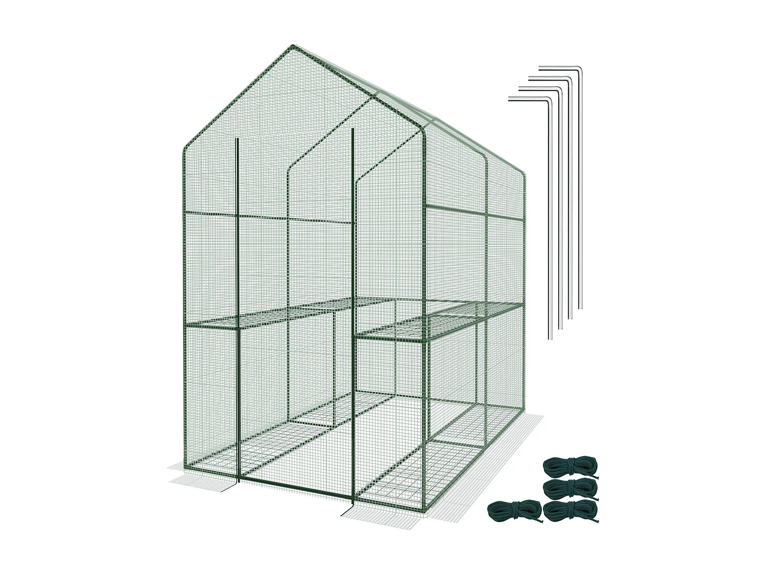 Serra Da Giardino Per Orto Con 4 Ripiani In Metallo Telaio In Acciaio Telo Retinato In Propilene Trasparente Porta Avvolgibile Apertura A Cerniera 186x120x190 Cm