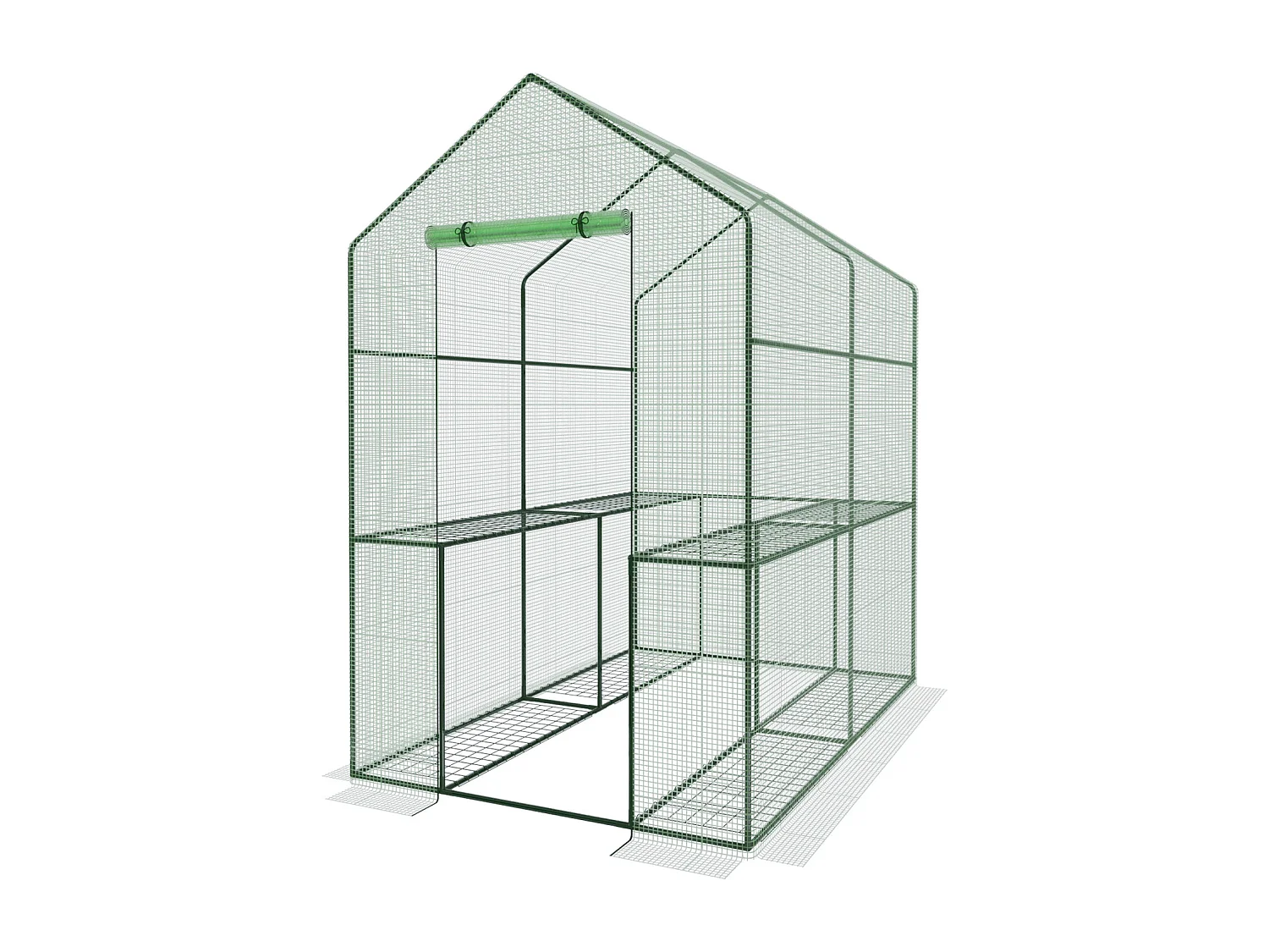 Serra Da Giardino Per Orto Con 4 Ripiani In Metallo Telaio In Acciaio Telo Retinato In Propilene Trasparente Porta Avvolgibile Apertura A Cerniera 186x120x190 Cm