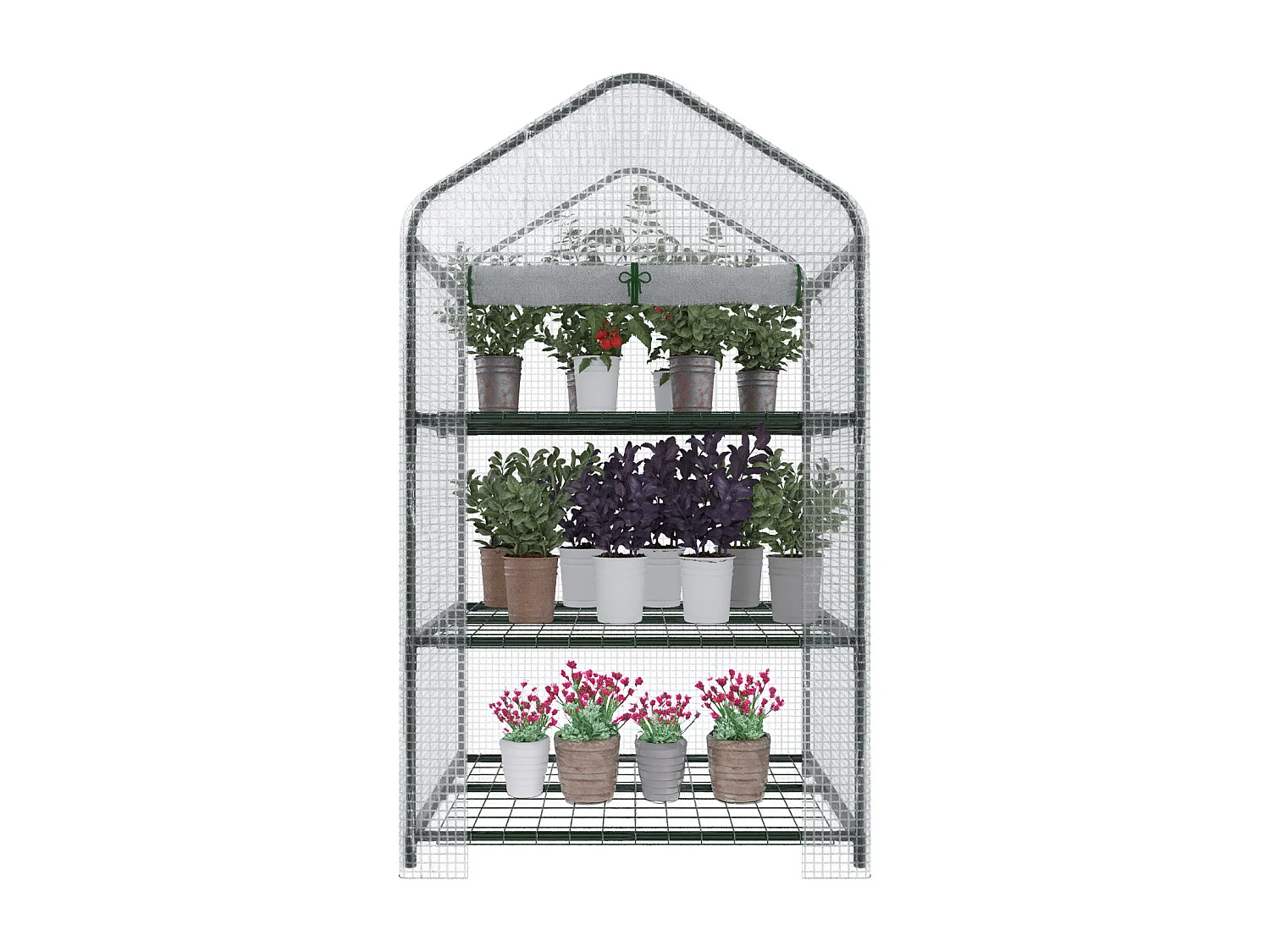 Serra A 3 Ripiani Da Giardino Per Orto Telaio In Acciaio Verniciato Telo In PVC Trasparente Porta Avvolgibile Apertura A Cerniera 69x49x125 Cm