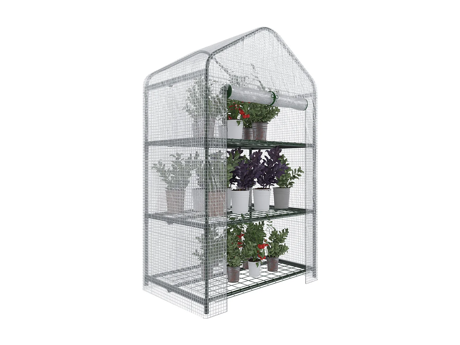 Serra A 3 Ripiani Da Giardino Per Orto Telaio In Acciaio Verniciato Telo In PVC Trasparente Porta Avvolgibile Apertura A Cerniera 69x49x125 Cm