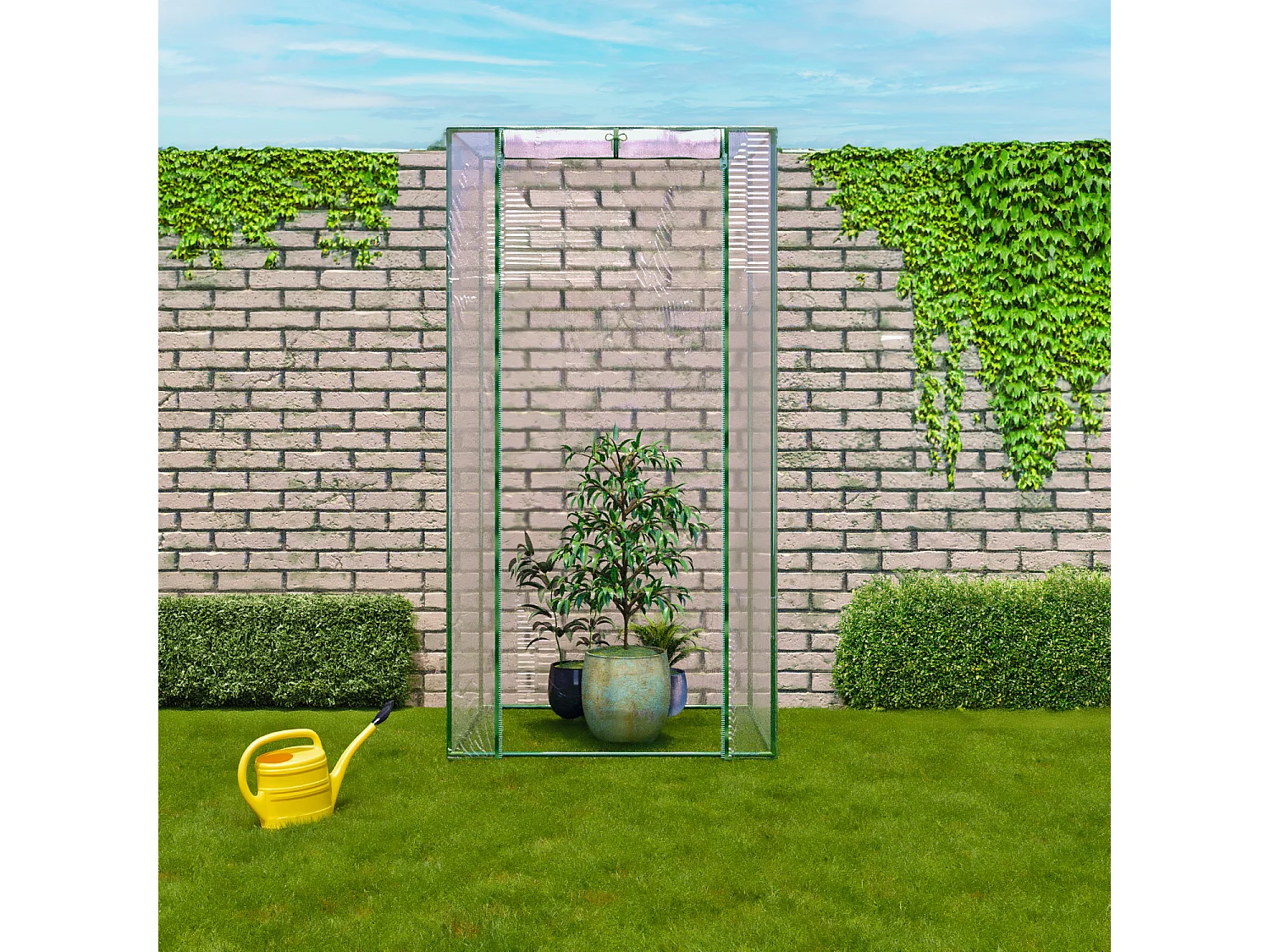 Serra Per Orto Giardino Terrazzo Balcone Senza Ripiani Struttura Metallo Verniciato Telo Trasparente In PVC Con Porta Avvolgibile Protezione Piante 95 x 70 x 190 Cm