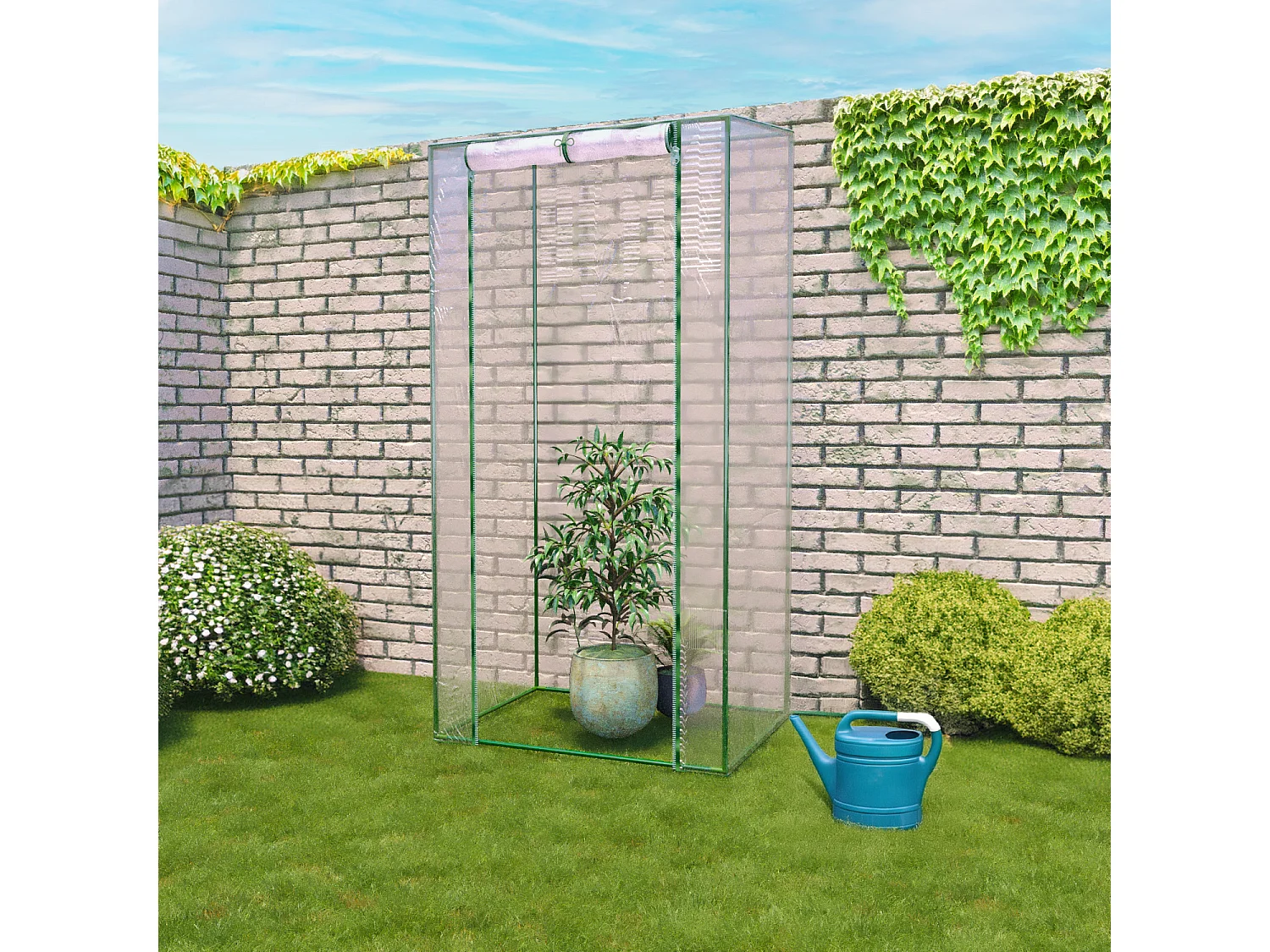 Serra Per Orto Giardino Terrazzo Balcone Senza Ripiani Struttura Metallo Verniciato Telo Trasparente In PVC Con Porta Avvolgibile Protezione Piante 95 x 70 x 190 Cm