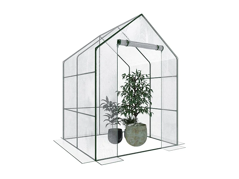 Serra Per Orto Giardino Terrazzo Balcone Senza Ripiani Struttura Metallo Verniciato Telo Trasparente In PVC Con Porta Avvolgibile 140x140x195 Cm