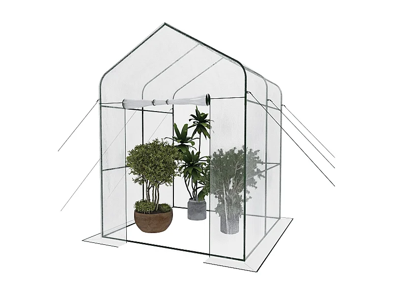 Serra Giardino Orto Senza Ripiani Telaio In Metallo Casetta Acciaio Telo Trasparente In PVC Porta Avvolgibile Apertura A Cerniera 143 x 143 x 195 Cm